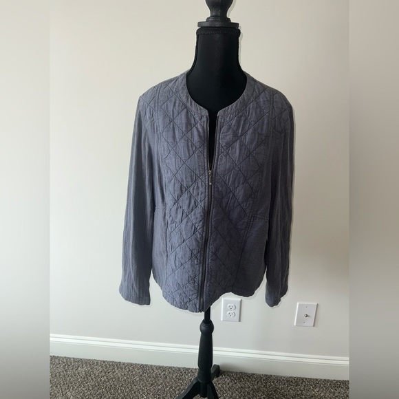 J. Jill Women's Quilted Jacket M Petite Gray Mixed Media Cotton LIghtweight - Picture 2 of 4